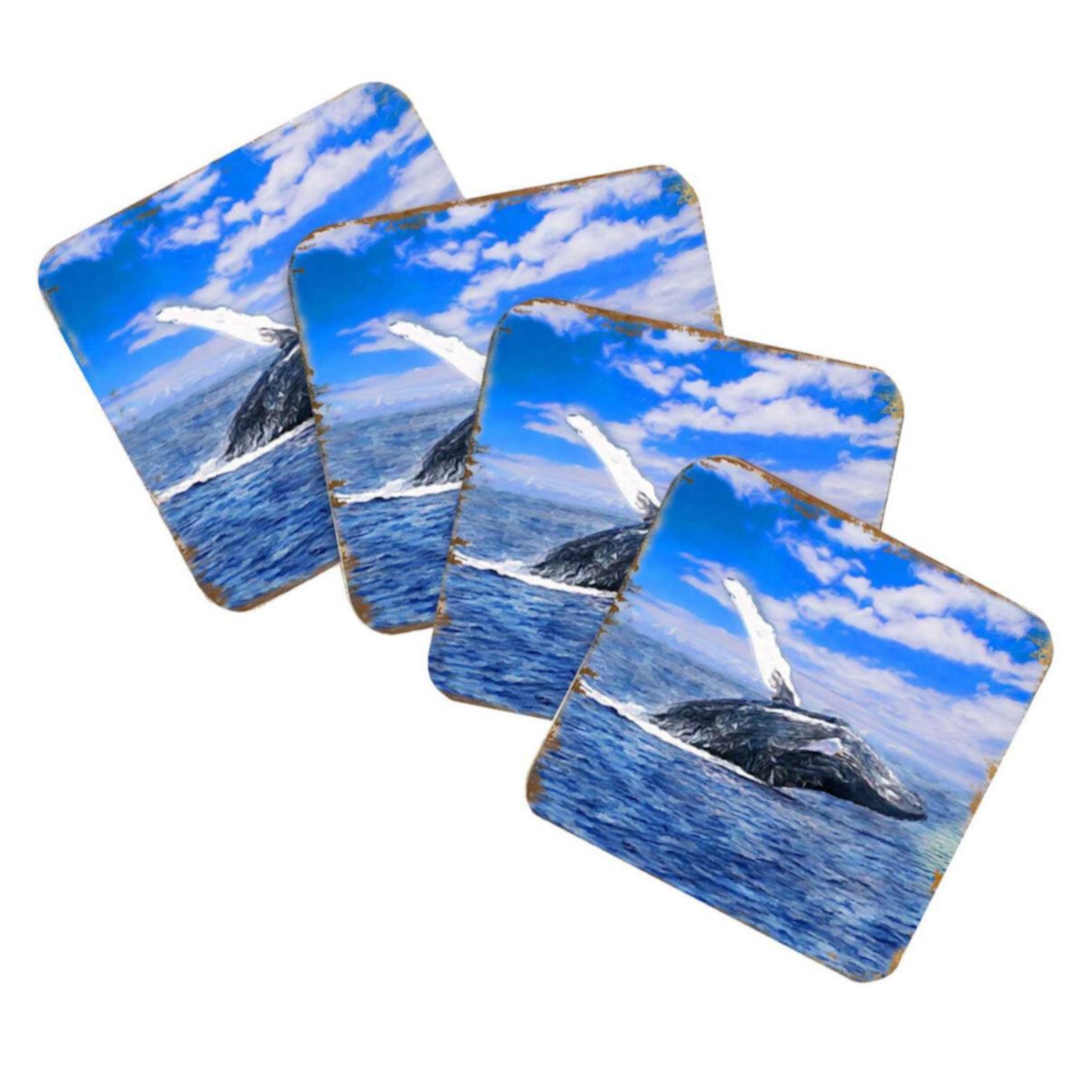 Whale Coastal Wooden Cork Coasters Gift Set of 4 by Nature Wonders Nature Wonders