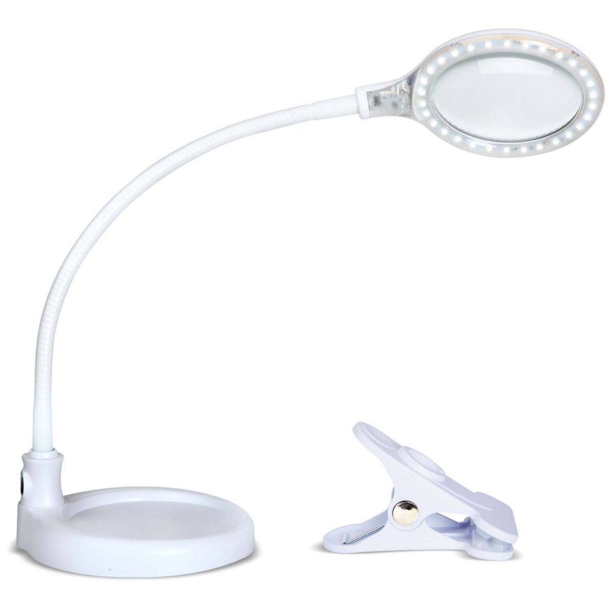 Brightech Lightview Flex 1.75x Magnifying, 3 Diopter Led Task Lamp W/ 2 Base Options, White Brightech