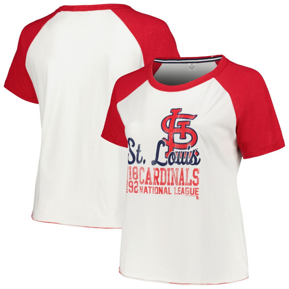 Women's Soft as a Grape White St. Louis Cardinals Plus Size Baseball Raglan T-Shirt Soft As A Grape