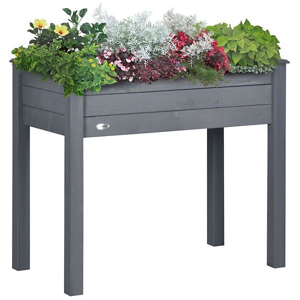 Elevated Natural Garden Plant Stand Outdoor Flower Bed Box Wooden Outsunny