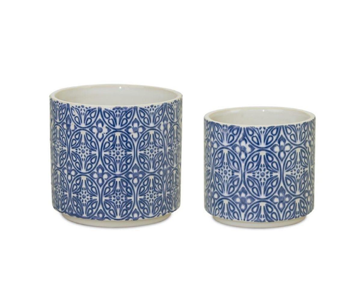Ornamental Blue And White Ceramic Pot (set Of 2) Slickblue