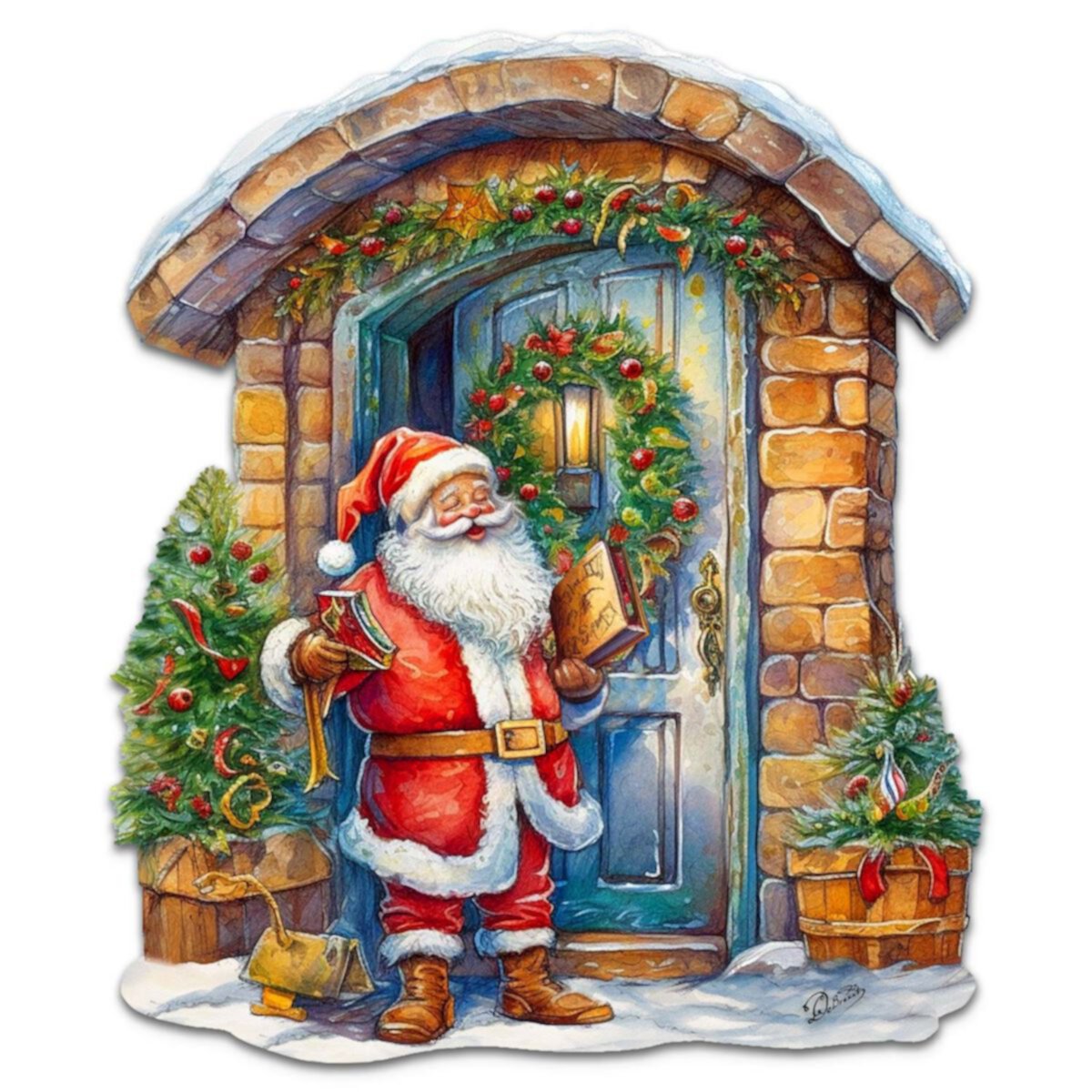 Joyful Moments at the Doorstep Holiday Door Decor  by G. Debrekht - Christmas Santa Snowman Decor Designocracy