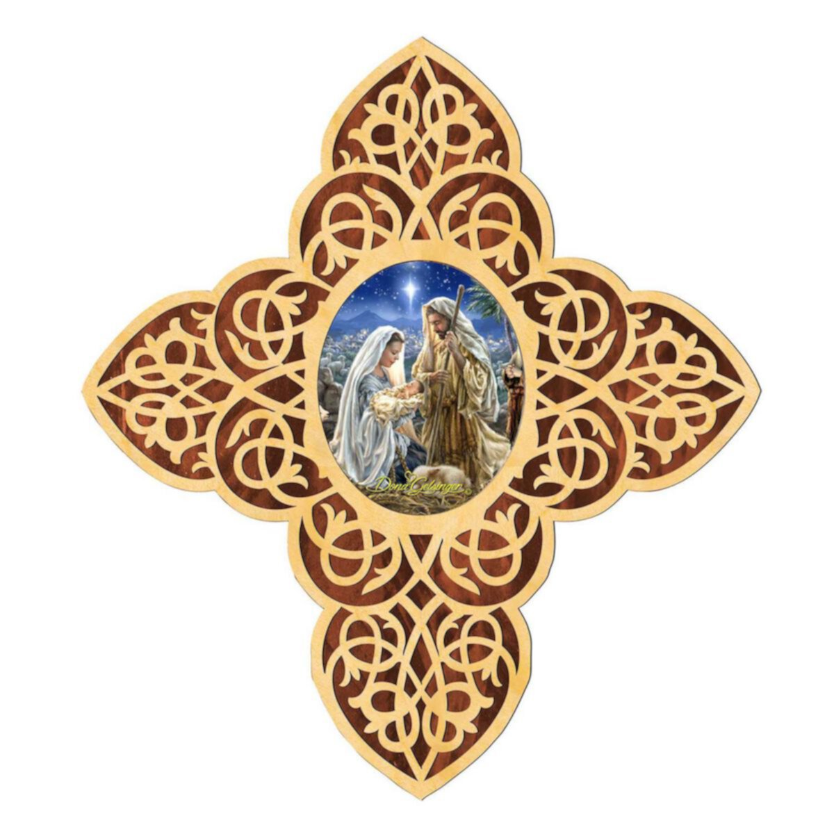 G.Debrekht Holy Family Filigree Wooden Cross by D. Gelsinger Inspirational Icon Decor - 88483-DG G.DeBrekht