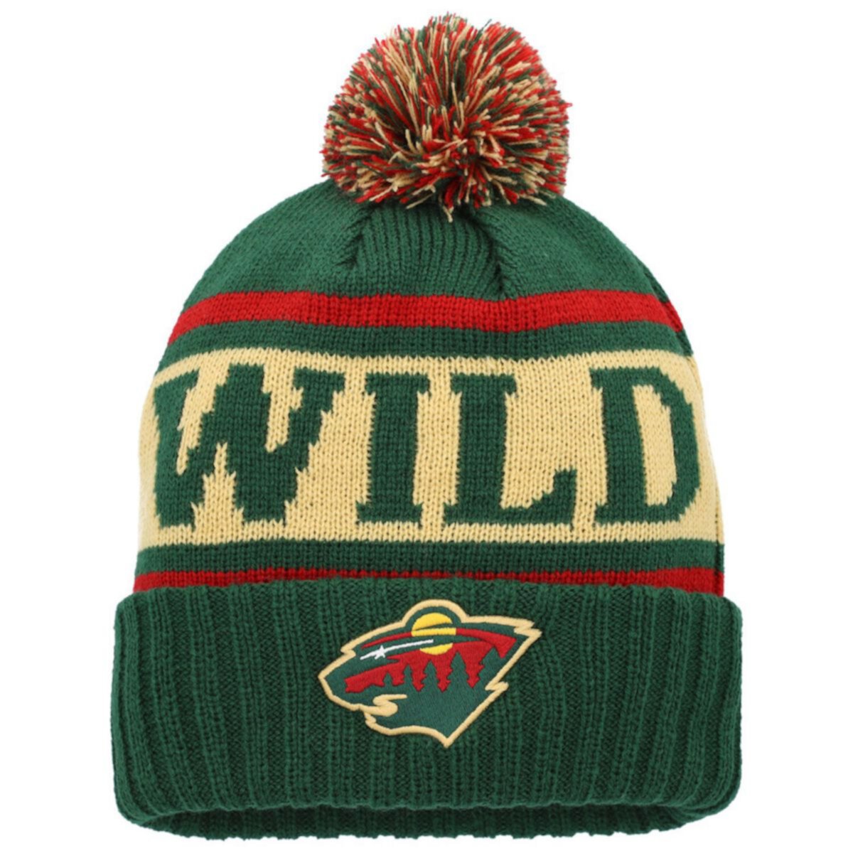 Men's American Needle Green/Gold Minnesota Wild Pillow Line Cuffed Knit Hat with Pom American Needle