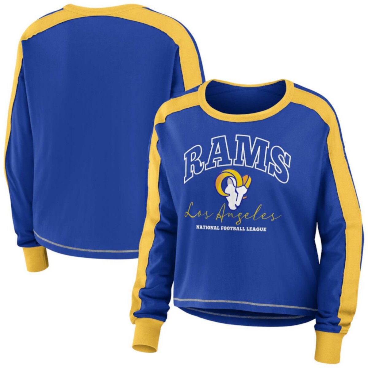 Women's WEAR by Erin Andrews Royal/Gold Los Angeles Rams Color Block Long Sleeve T-Shirt WEAR by Erin Andrews