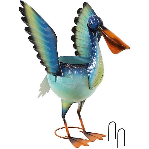 Sunnydaze Pierre The Flying Pelican Outdoor Metal Planter Statue - 20.75 In Sunnydaze Decor