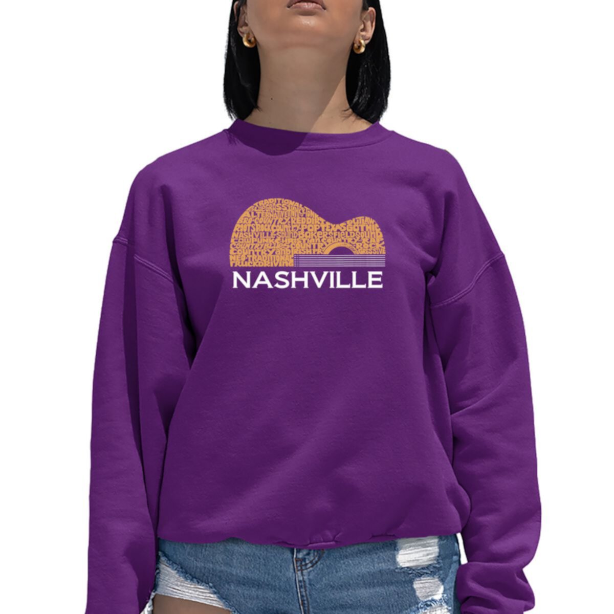 Nashville Guitar - Women's Word Art Crewneck Sweatshirt LA Pop Art
