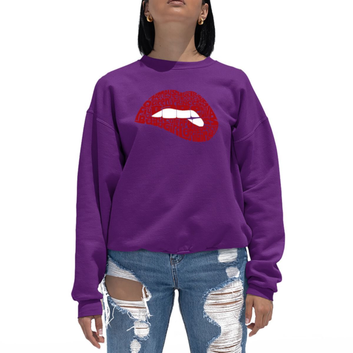 Savage Lips - Women's Word Art Crewneck Sweatshirt LA Pop Art