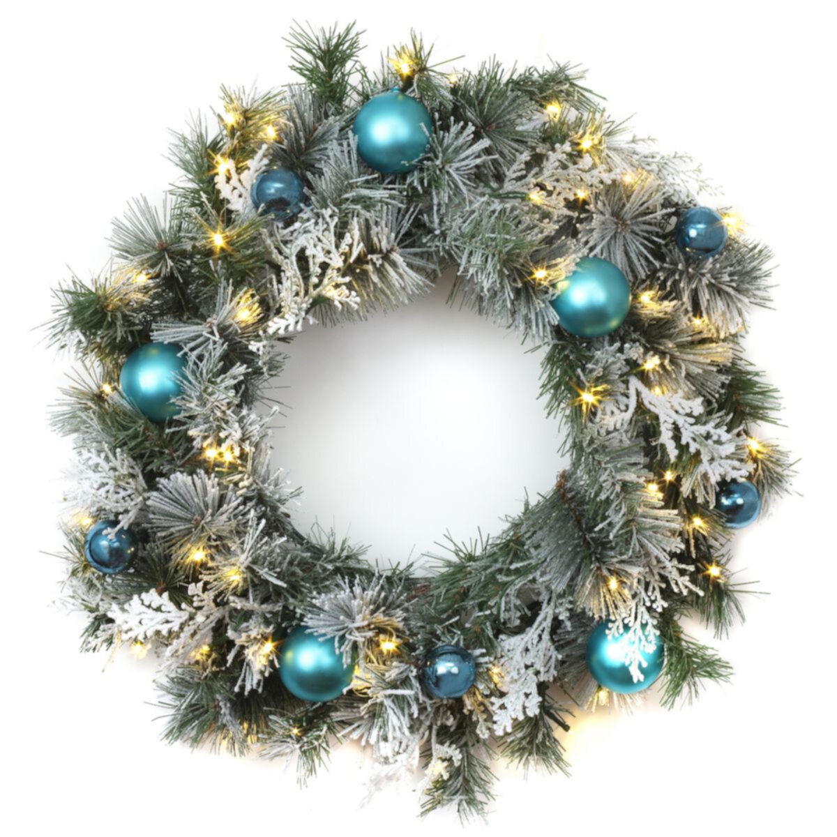 National Tree Company 24-in. Snowy Tinkham Pine Artificial Wreath with Ornaments & White LED Lights National Tree Company