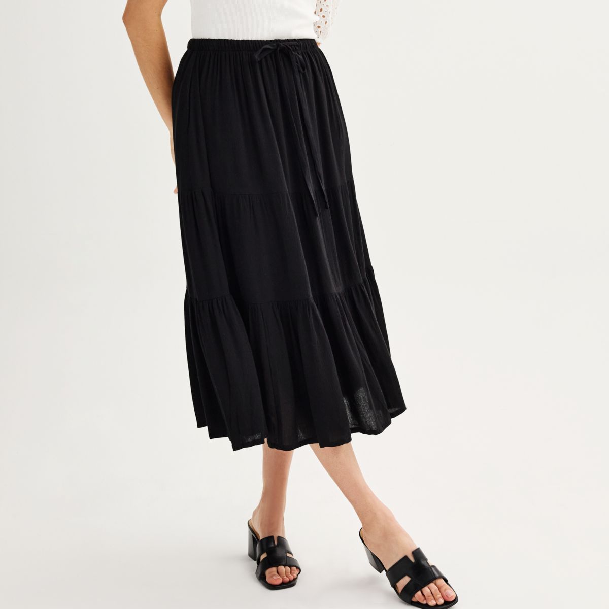 Women's Chelsea & Theodore Pull-On Woven Pleated Midi Skirt Chelsea & Theodore