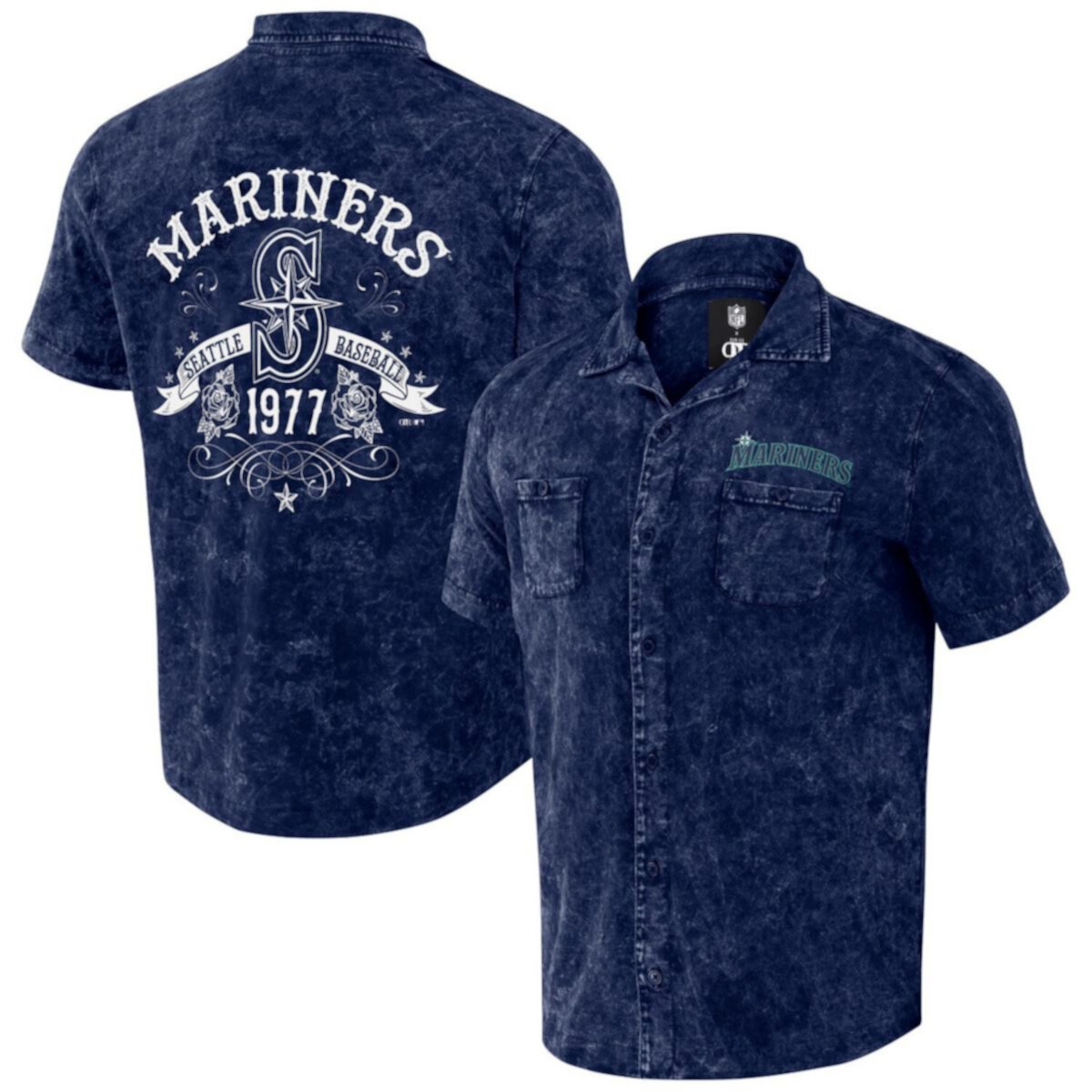 Мужская Футболка Darius Rucker Collection by Fanatics Navy Seattle Mariners Denim Team Color Button-Up Shirt Darius Rucker Collection by Fanatics