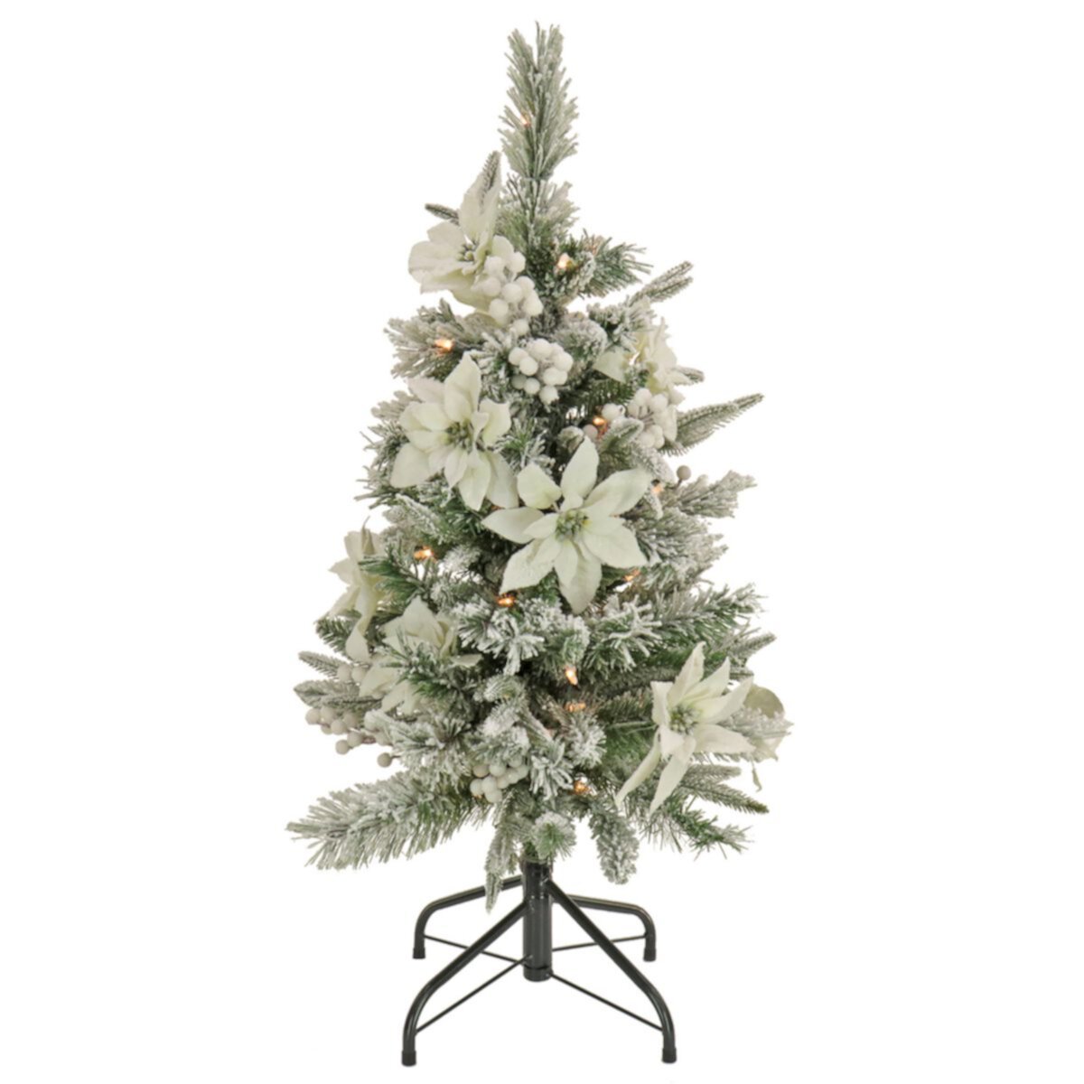 National Tree Company 3-ft. Pre-Lit Feel Real® Frosted Colonial Pencil Poinsettia Artificial Christmas Tree National Tree Company