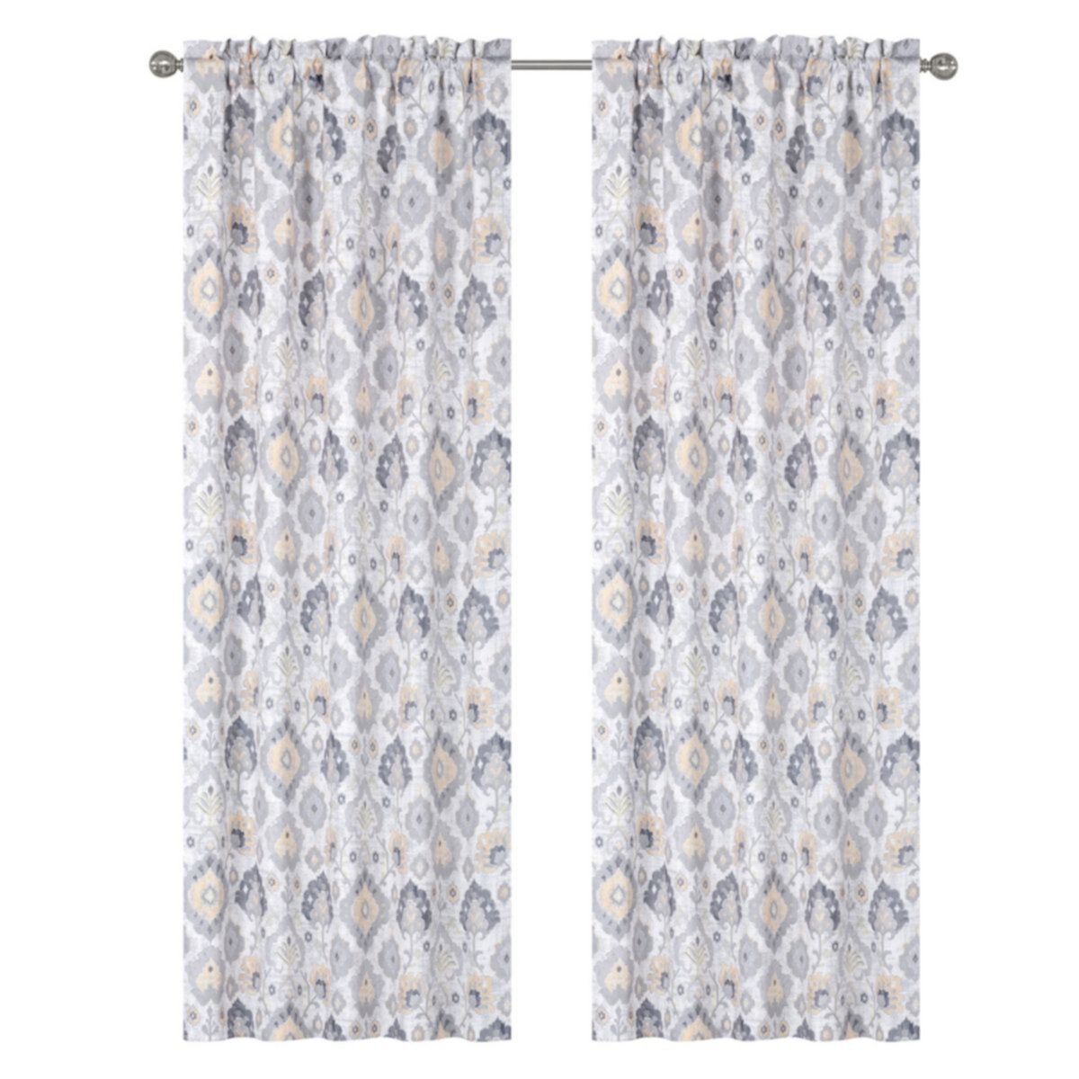 Kate Aurora Contemporary Influencer 2 Piece Water Color Damask Medallion Rod Pocket Window Curtain Panels Kate Aurora