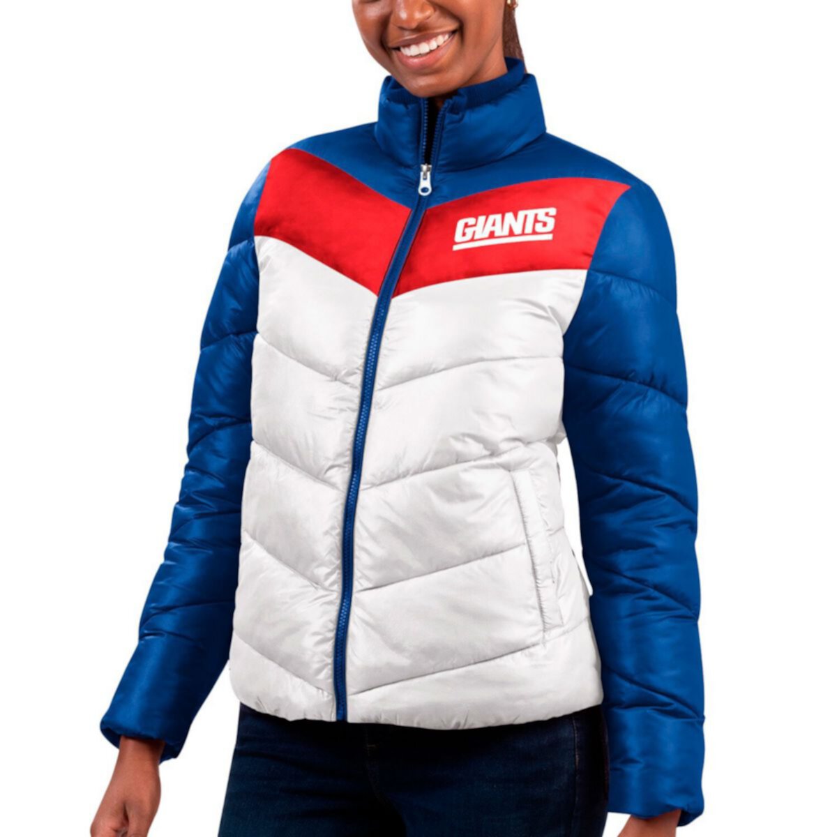 Women's G-III 4Her by Carl Banks  White/Royal New York Giants New Star Quilted Full-Zip Jacket In The Style