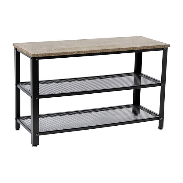 Emma And Oliver 3-tier Entryway Bench With Mesh Metal Shoe Storage Shelves Emma+Oliver