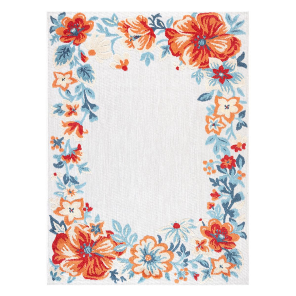 Town and Country Everyday Hibiscus Bloom Border Modern Floral Indoor Outdoor Area Rug Town & Country Living