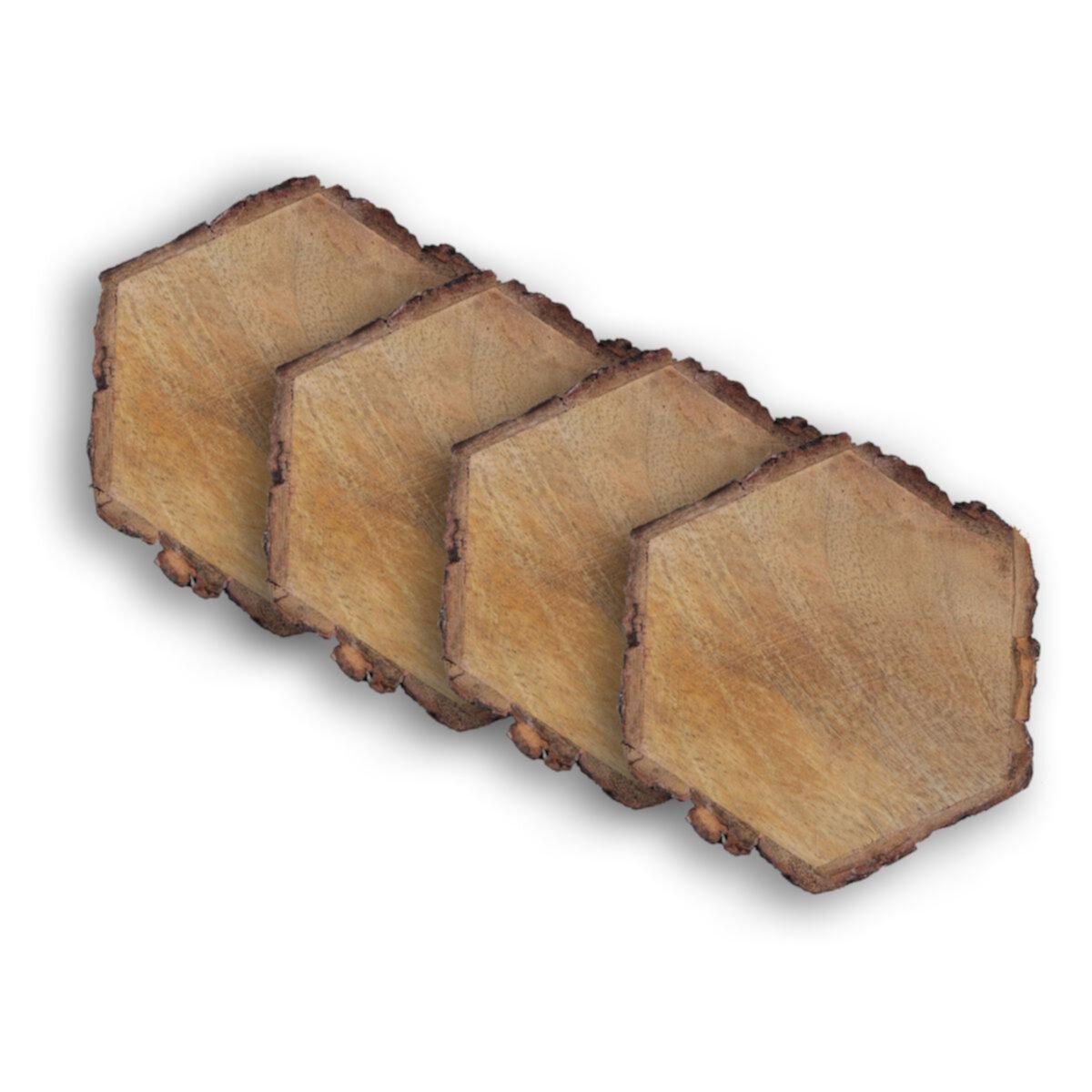 Dainty Home Wood With Tree Bark Designed 4&#34; Hexagon Coaster Set Of 4 Dainty Home