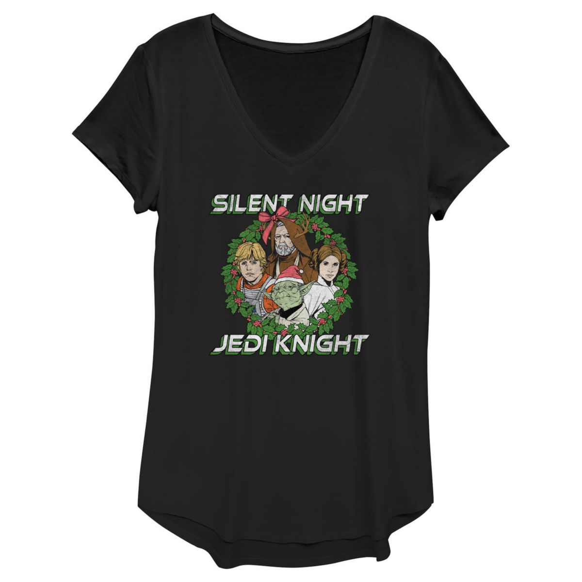 Juniors' Star Wars Silent Night Jedi Night V-Neck Tee Star Wars