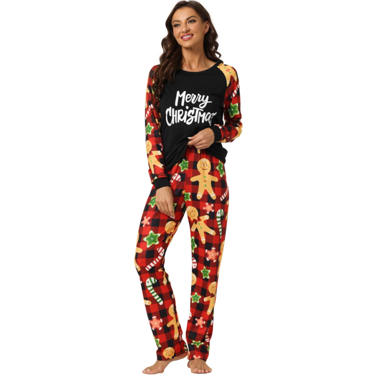 Christmas Gingerbread Man Print Long Sleeve Tee With Pants Lounge Family Pajama Sets Cheibear