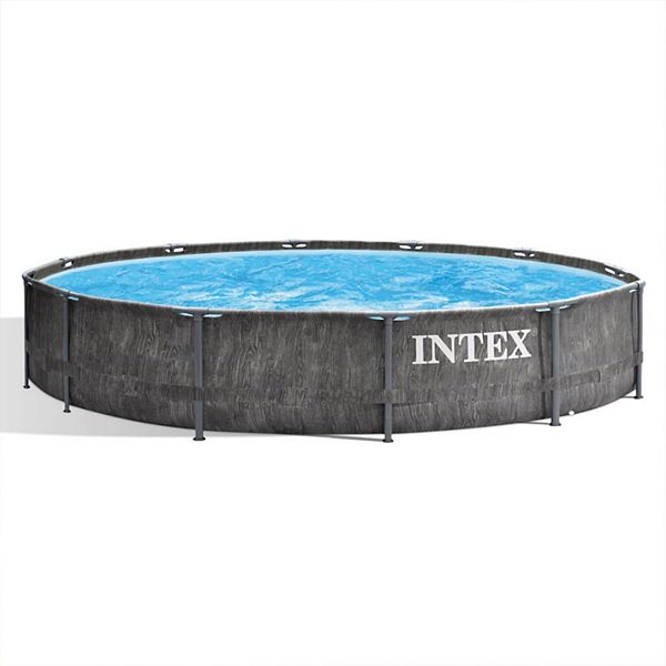 Intex Greywood Prism Frame 12'x30&#34; Round Above Ground Swimming Pool, Grey Design Intex