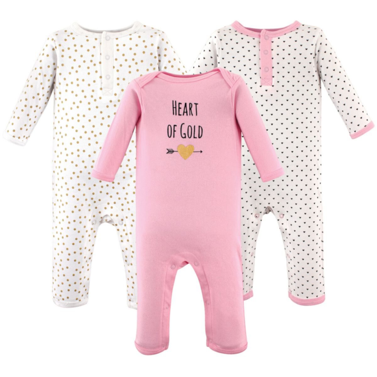 Детские комплекты одежды Hudson Baby для девочек Cotton Coveralls 3pk, Heart Hudson Baby