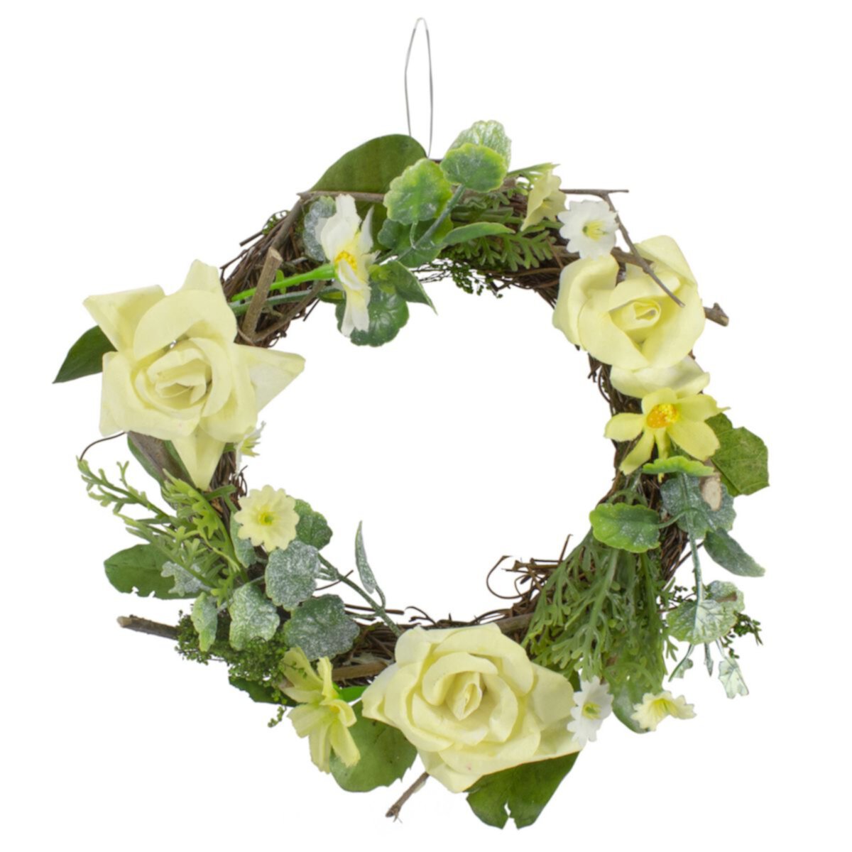 Mini Rose and Foliage Spring Wreath  Yellow 7&#34; Christmas Central