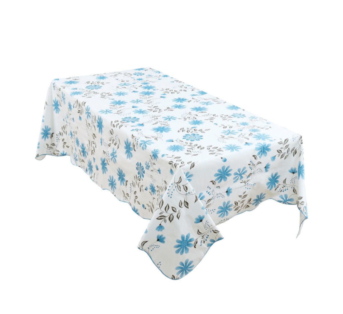 Vinyl Tablecloth Rectangle Tables 54&#34; X 71&#34; Blue Flower Pattern Water PiccoCasa