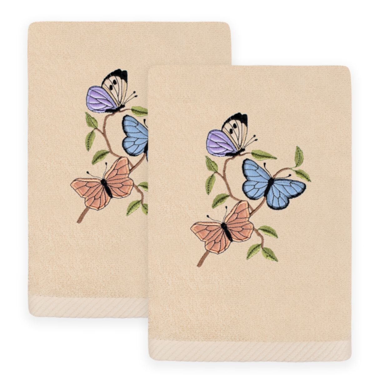 Linum Home Textiles Spring Butterflies Embroidered Turkish Cotton Set of 2 Hand Towels Linum Home