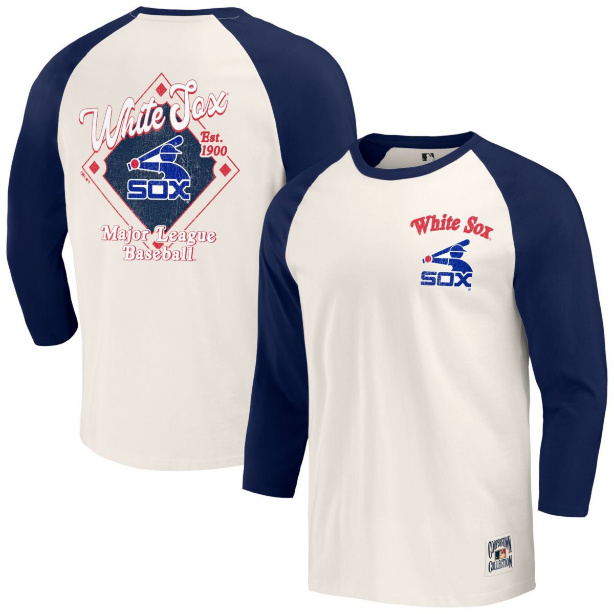 Men's Darius Rucker Collection by Fanatics Navy/White Chicago White Sox Cooperstown Collection Raglan 3/4-Sleeve T-Shirt Darius Rucker Collection by Fanatics