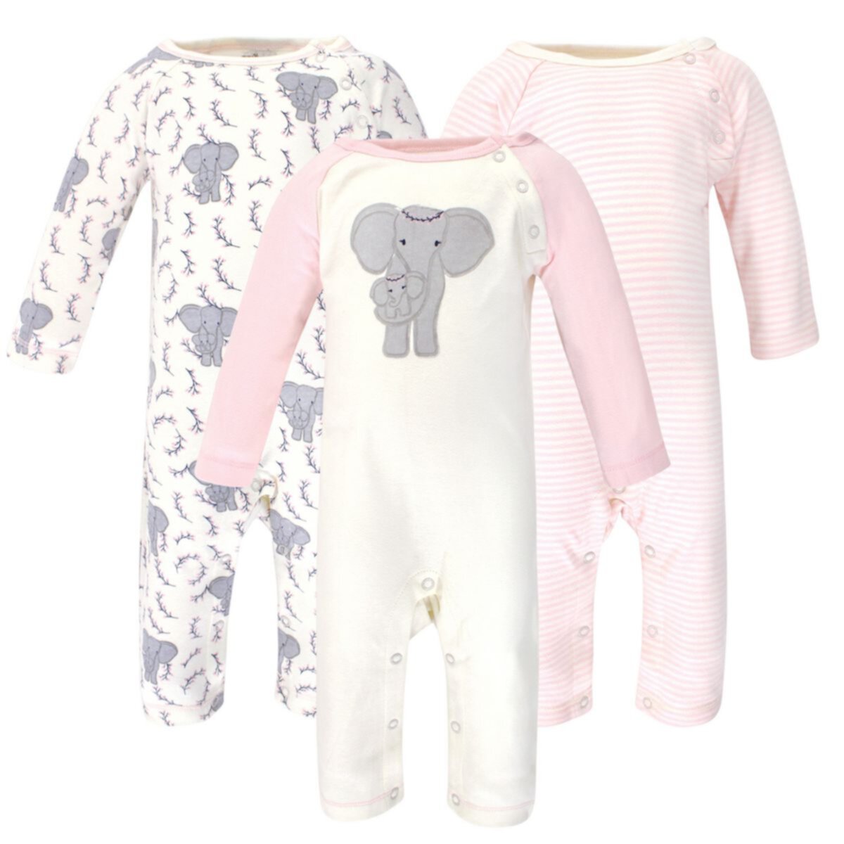 Touched by Nature Baby Girl Organic Cotton Coveralls 2pk, Girl Elephant Touched by Nature