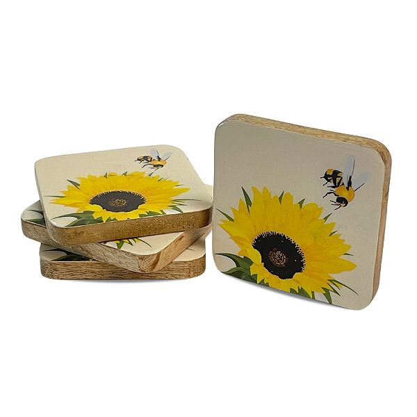 Mango Wood 4x4 Sunflower Coasters Lexi Home