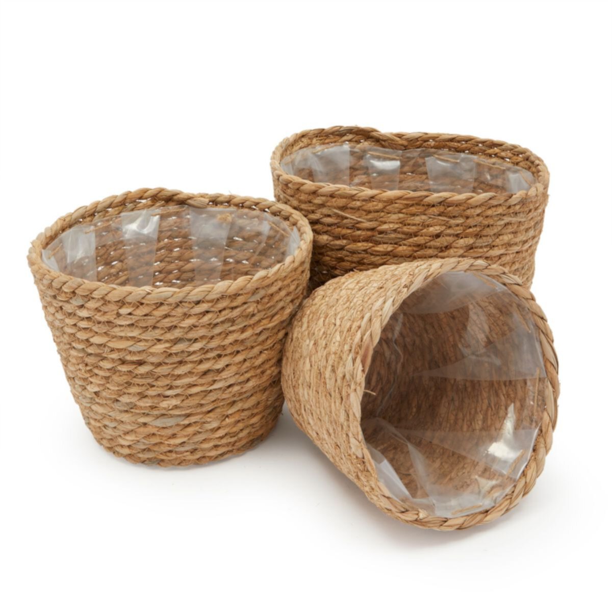 Seagrass Planter Set with Plastic Lining, 3 Woven Baskets for Plants (3 Sizes) Juvale