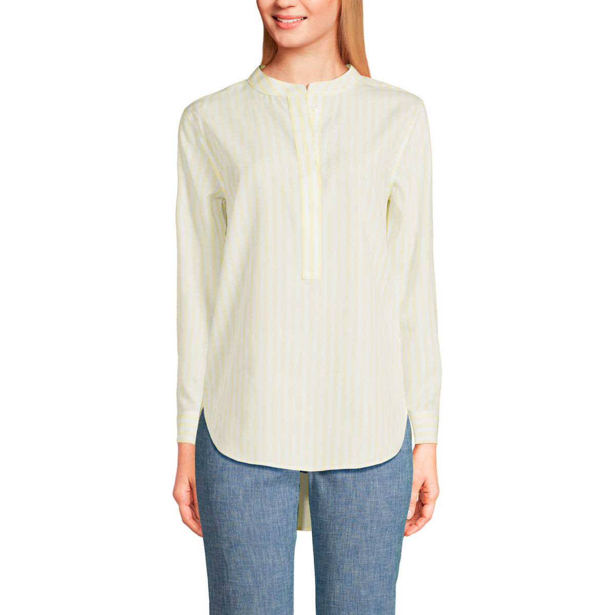 Women's Lands' End No Iron Long Sleeve Banded Collar Popover Shirt Lands' End