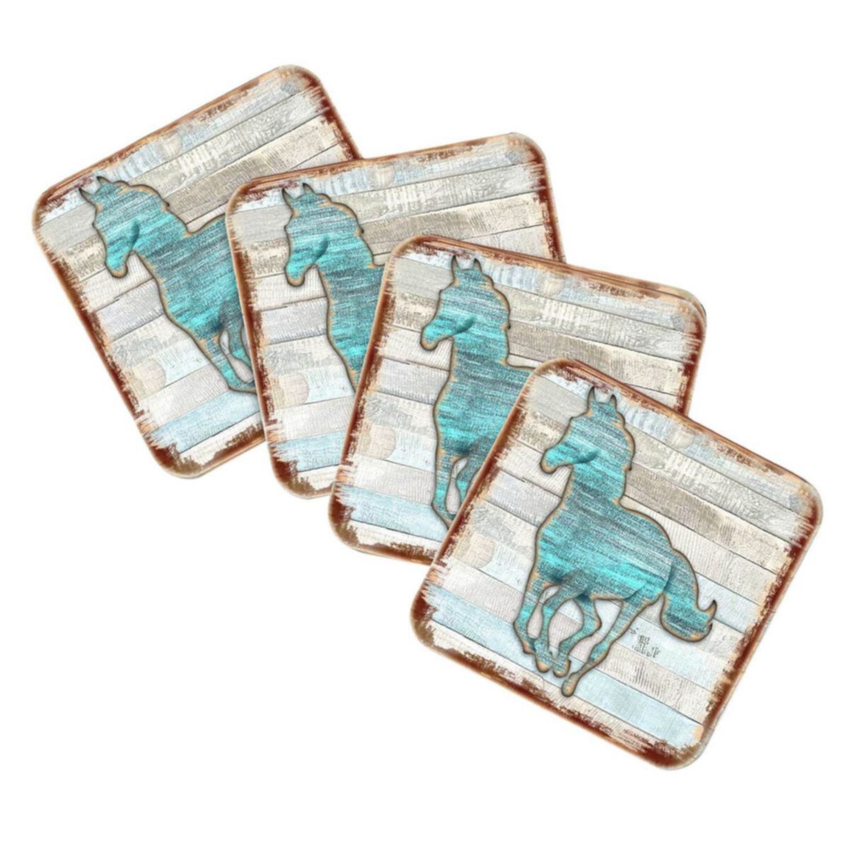 Horse Wooden Cork Coasters Gift Set of 4 by Nature Wonders Nature Wonders