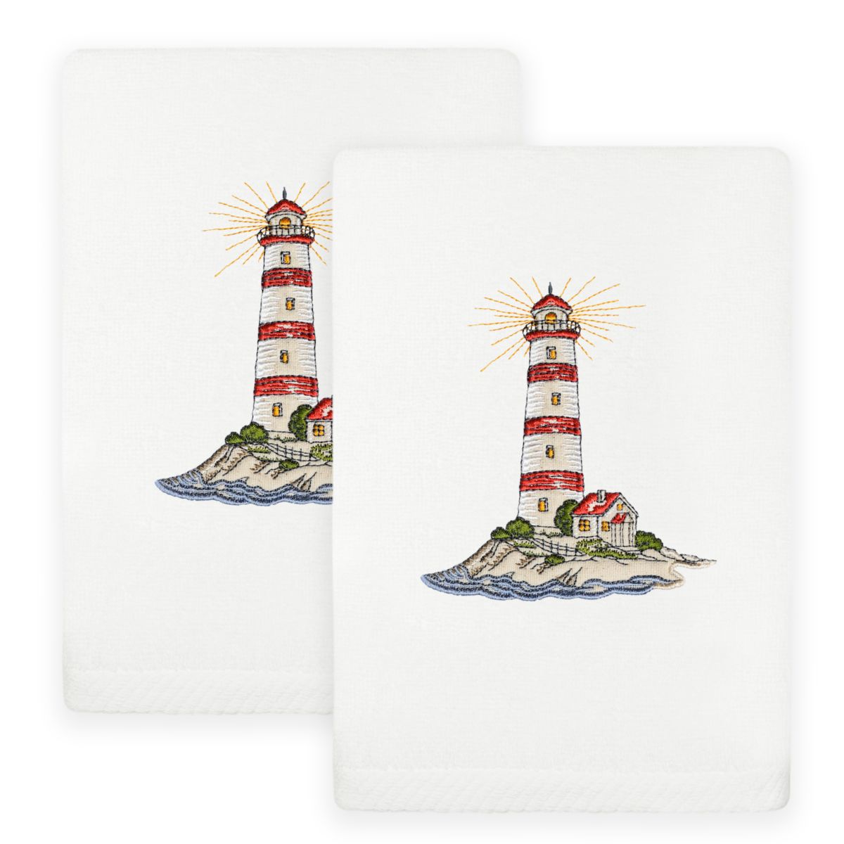Linum Home Textiles Summer Lighthouse Embroidered Turkish Cotton Set of 2 Hand Towels Linum Home
