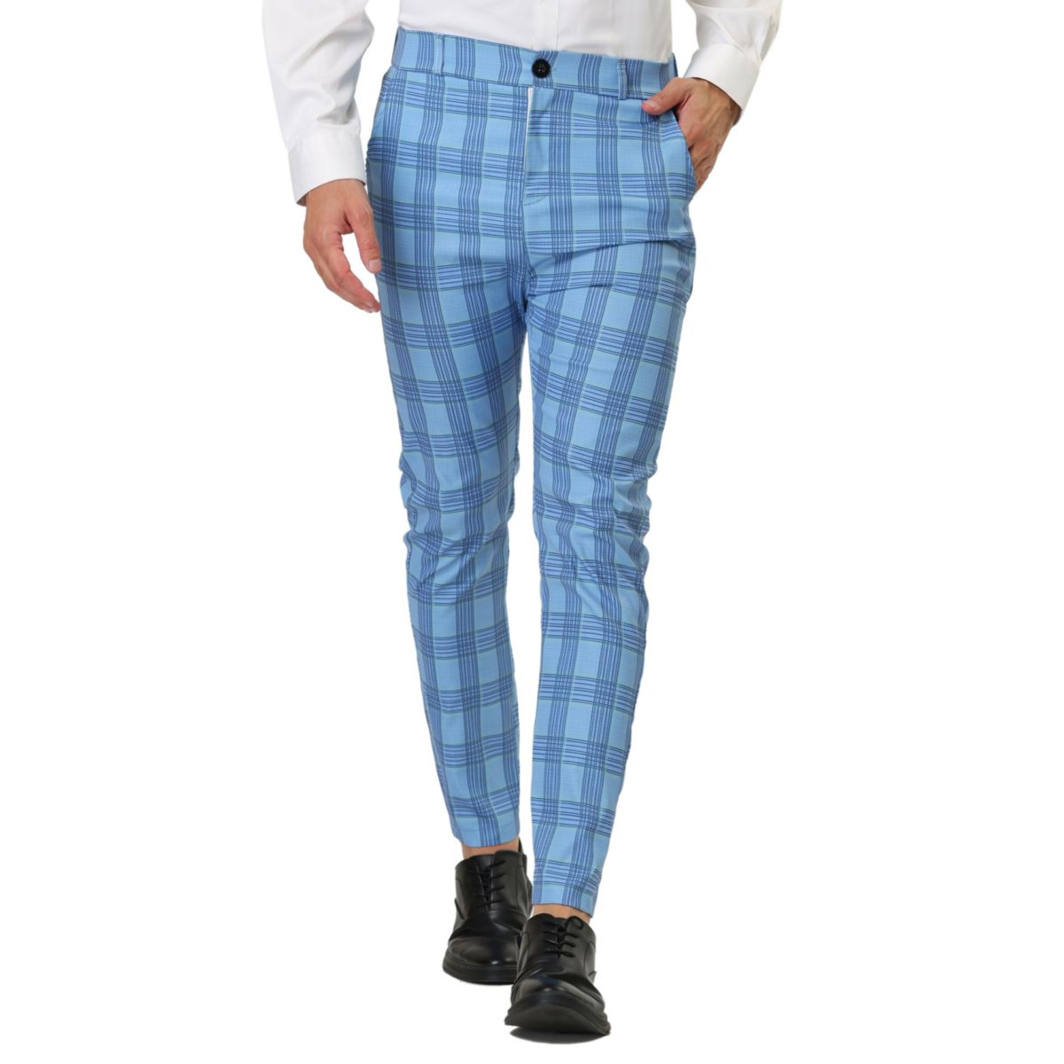 Men's Formal Color Block Slim Fit Flat Front Plaid Dress Pants Lars Amadeus