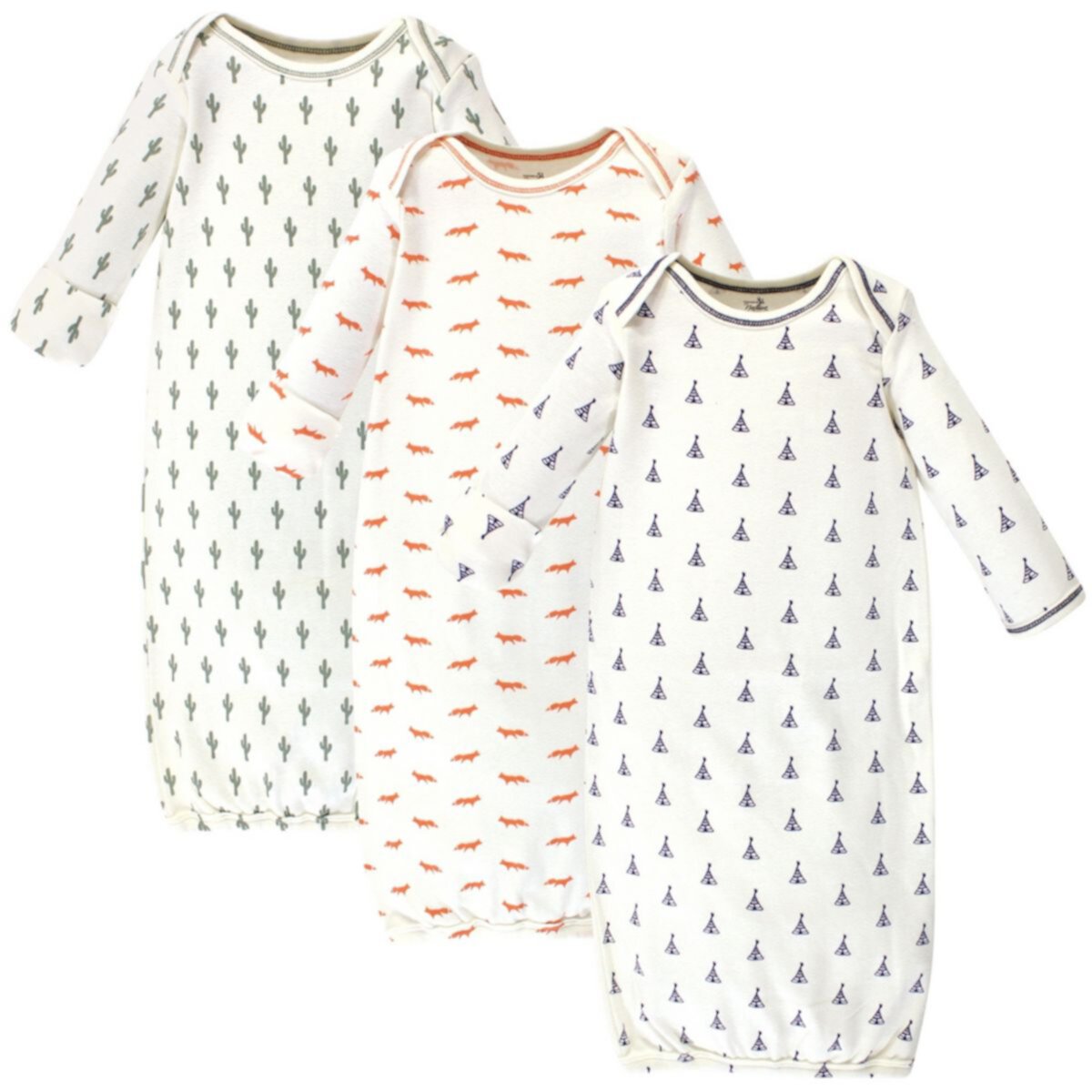 Детские пижамы Touched by Nature Baby Organic Cotton Long-Sleeve Gowns 3pk, Prints, 0-6 Months Touched by Nature