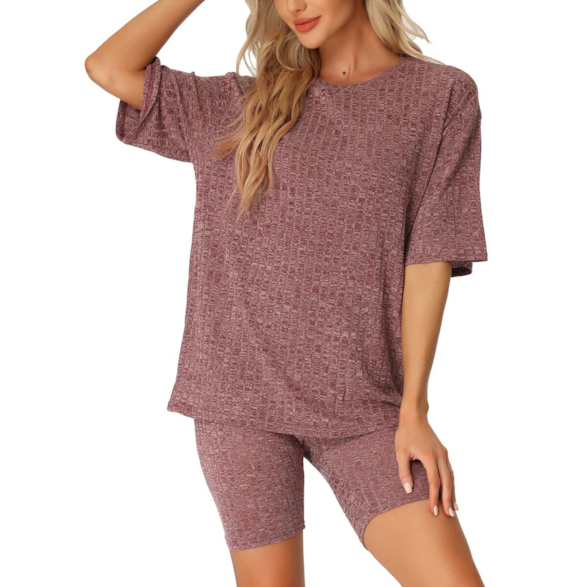 Women's Ribbed Knit Soft Tracksuit Sweatshirt Set Shorts Loungewear Sleepwear Cheibear