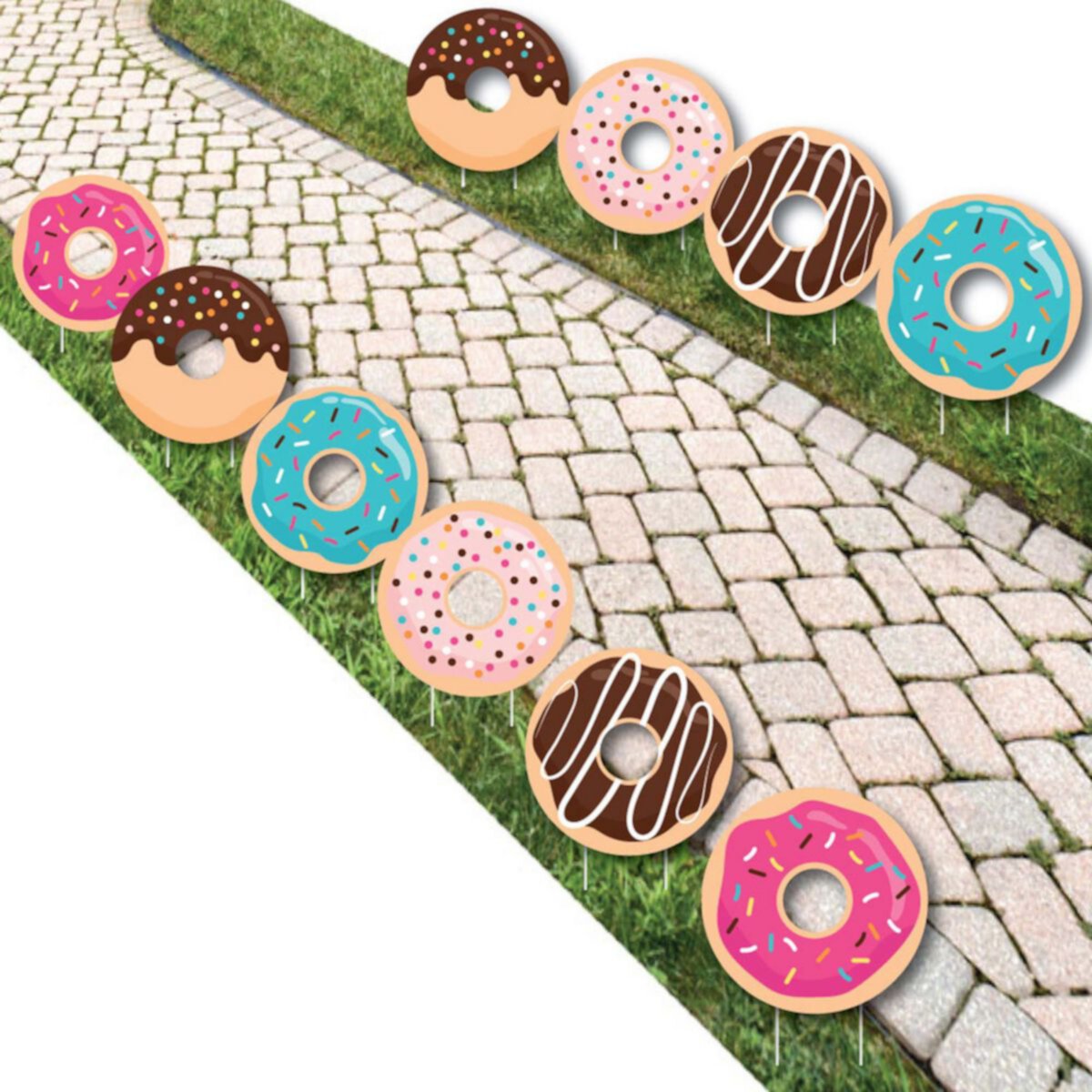Big Dot of Happiness Donut Worry, Let's Party - Lawn Outdoor Doughnut Party Yard Decor 10 Pc Big Dot of Happiness