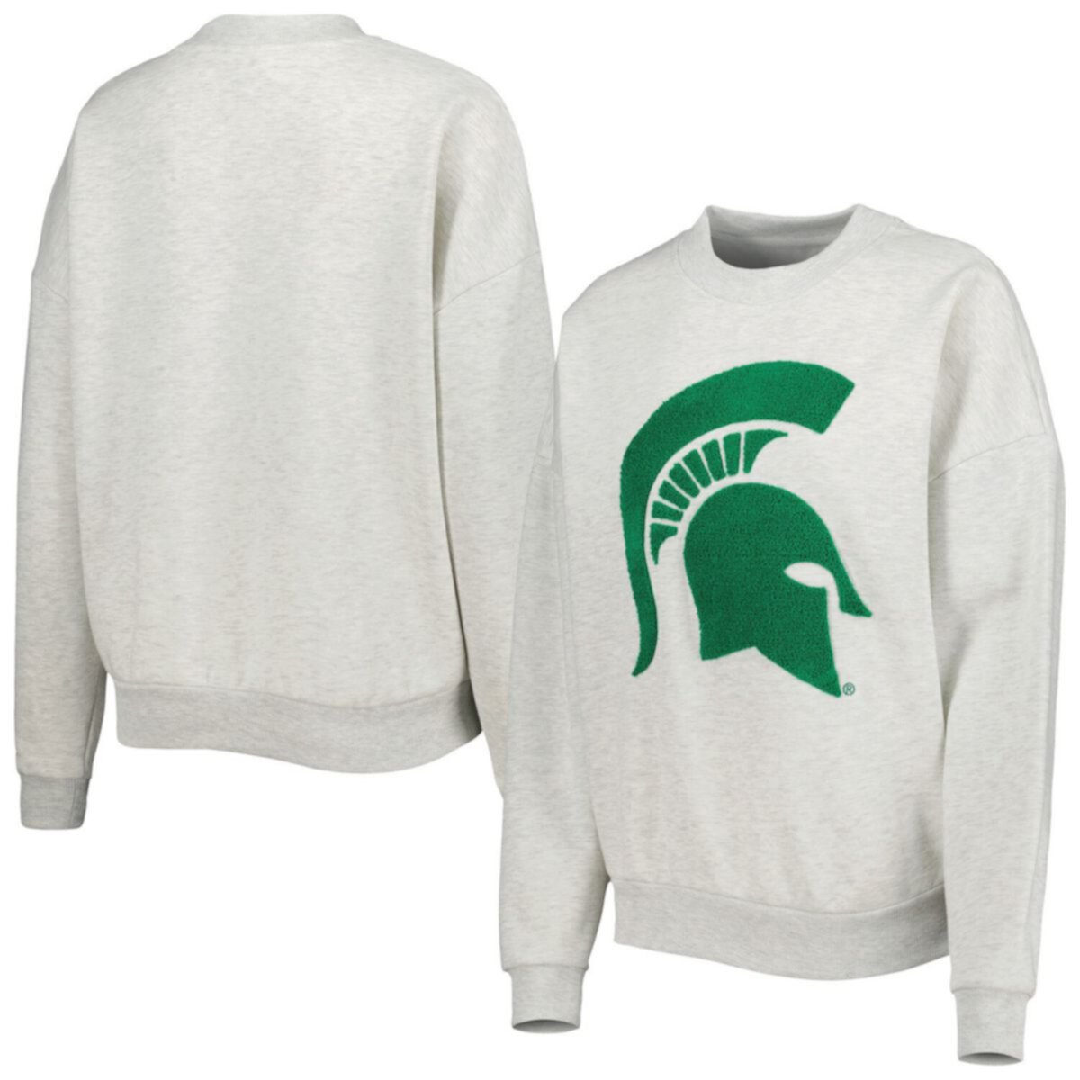 Women's Gameday Couture Heather Ash Michigan State Spartans Chenille Patch Fleece Sweatshirt Gameday Couture