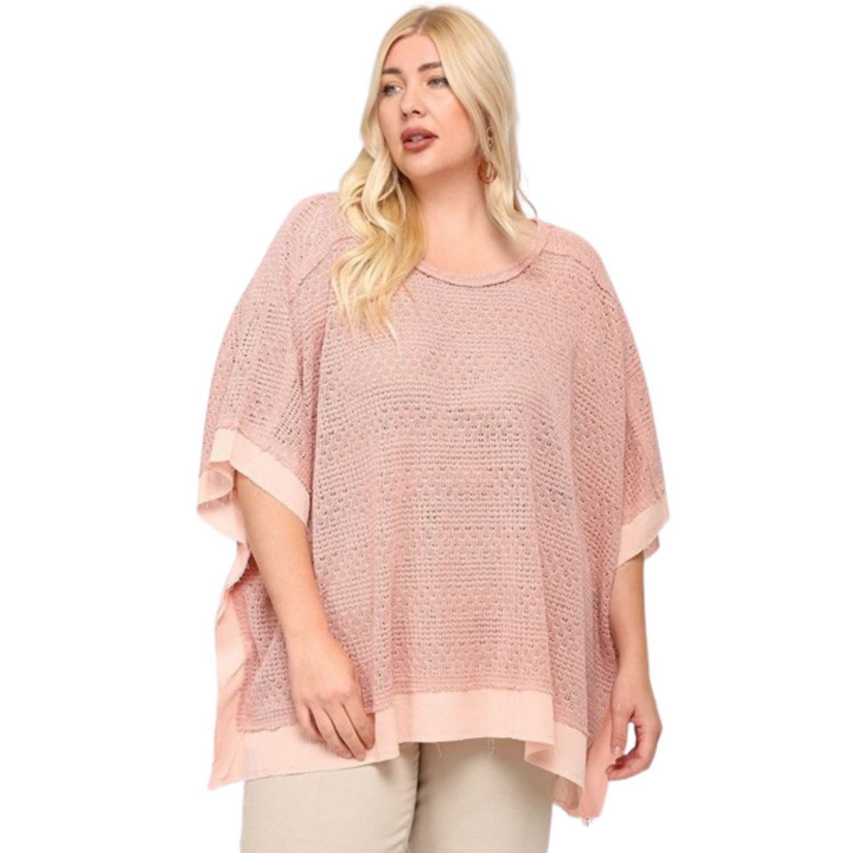 Light Knit And Woven Mixed Boxy Top With Poncho Sleeve FASHNZFAB