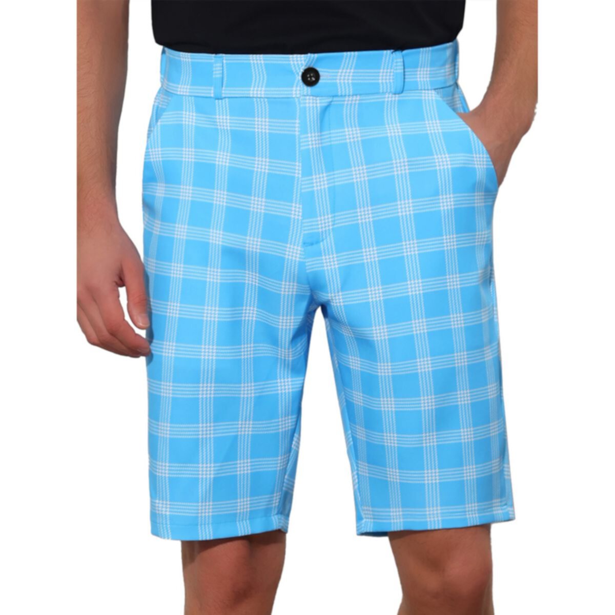 Plaid Shorts For Men's Flat Front Color Block Checked Shorts With Pockets Lars Amadeus