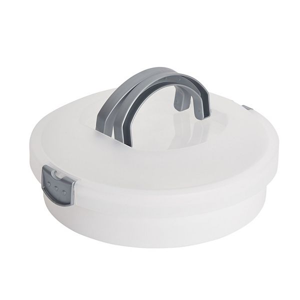 Round Cake Carrier with Handle for Desserts, Cupcakes, Deviled Eggs (White) Juvale