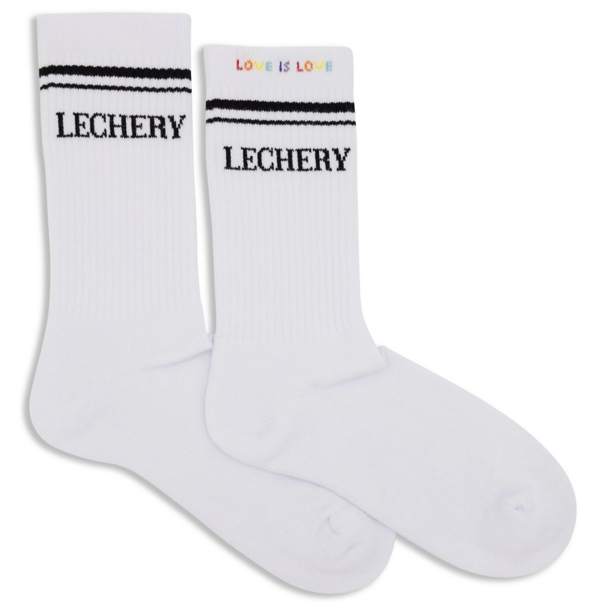 LECHERY® Rainbow &#34;Love Is Love&#34; Varsity Striped Half-Crew Socks Lechery