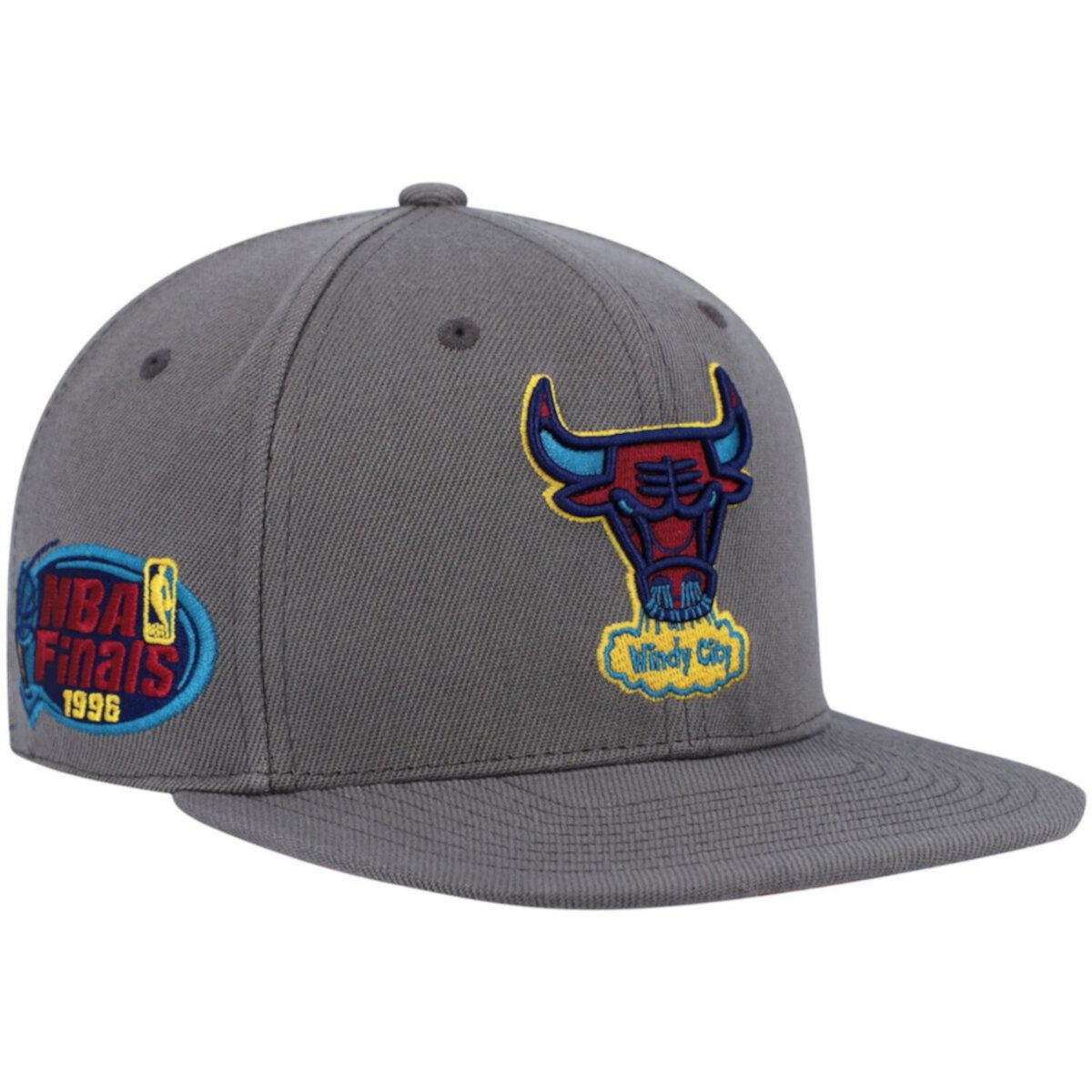 Men's Mitchell & Ness Charcoal Chicago Bulls Hardwood Classics 1996 NBA Finals Carbon Cabernet Fitted Hat Mitchell & Ness