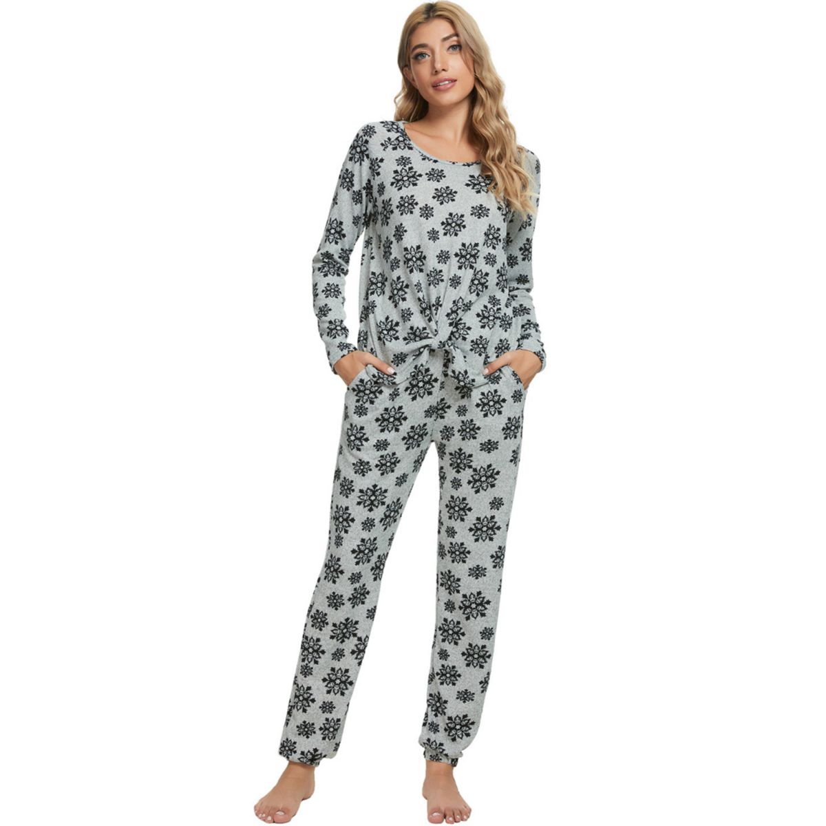 Women's Sleepwear Lounge Soft Nightwear with Pockets Long Sleeve Pajama Set Cheibear