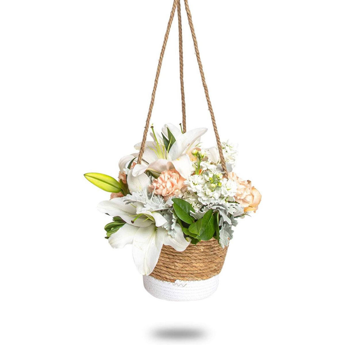 Hanging Planter Pots, Woven Plant Basket (8 x 6 Inches, White) Farmlyn Creek