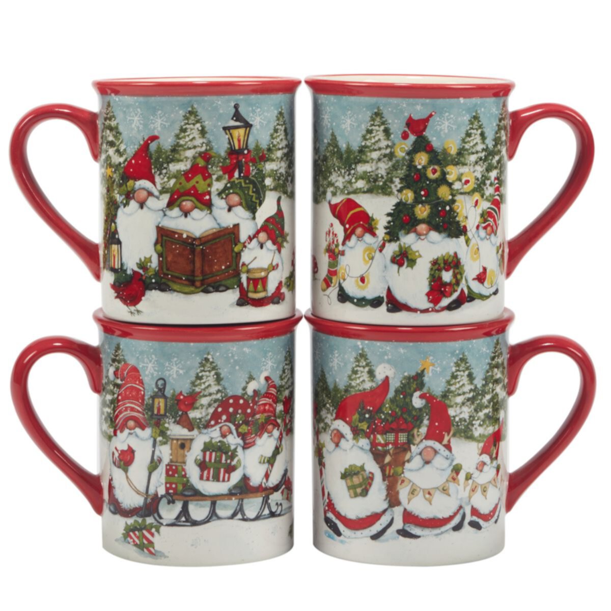 Certified International Set of 4 Christmas Gnome Mugs Certified International