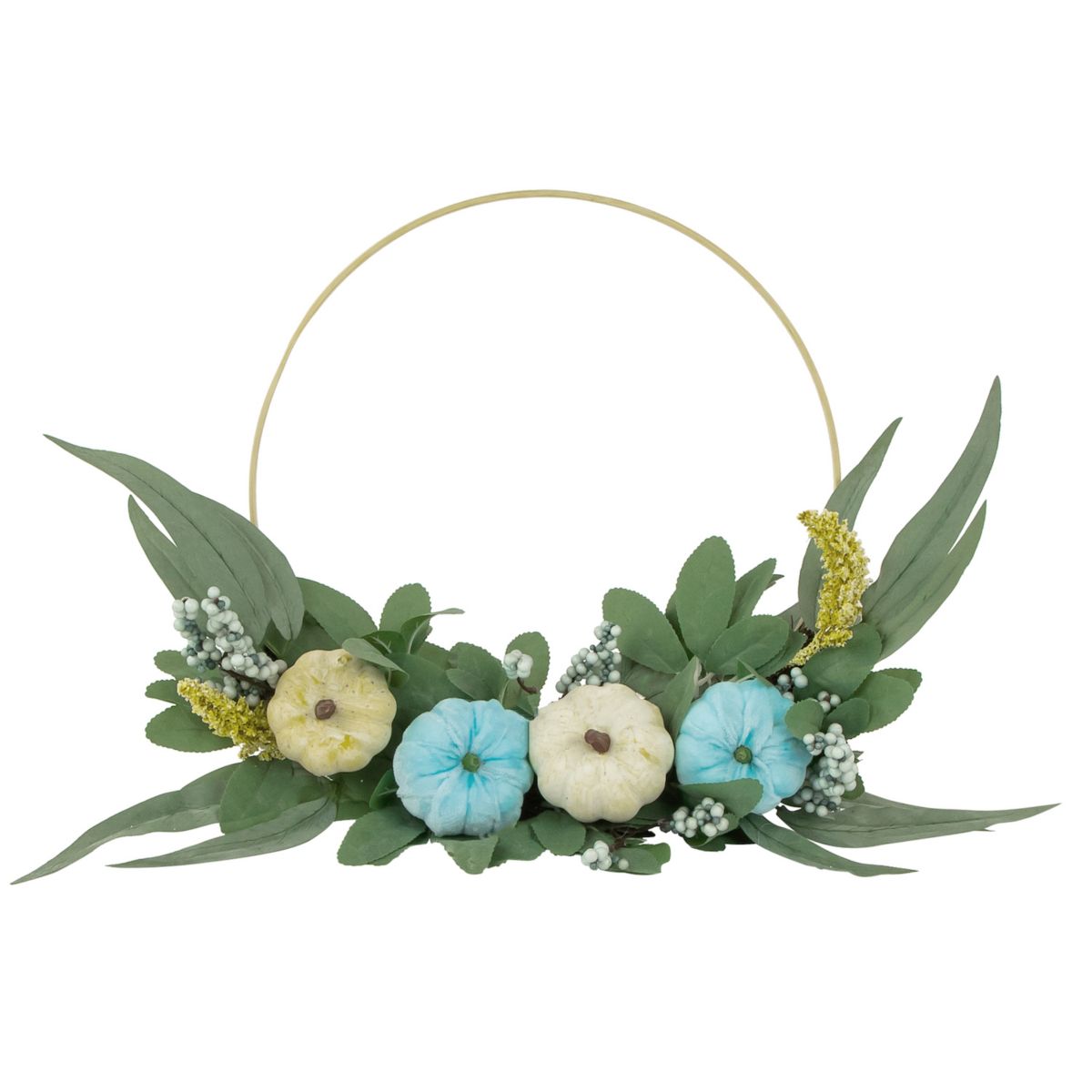 Northlight Blue Pumpkins and Foliage Thanksgiving Artificial Half Wreath 18-in. Northlight