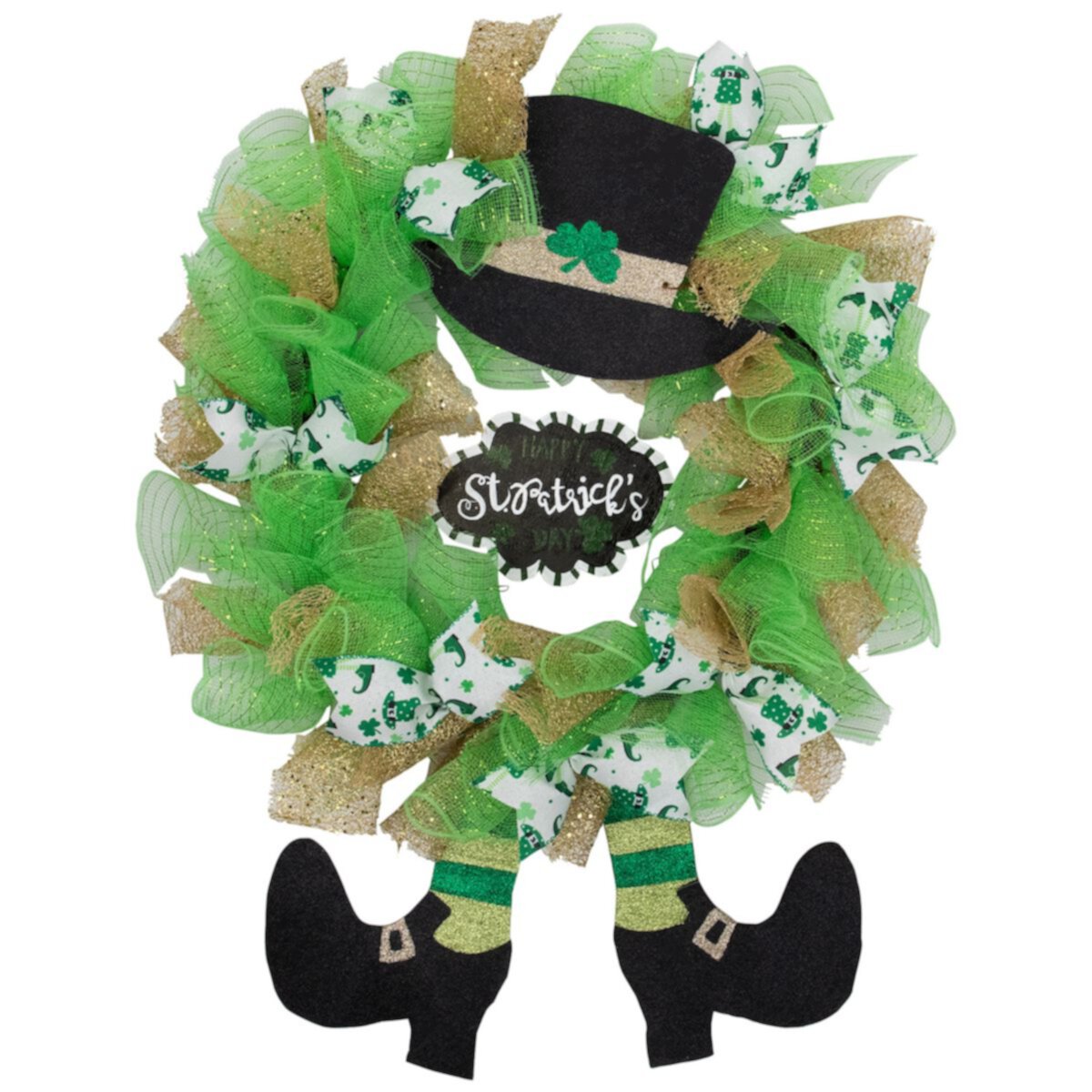 Northlight Happy St. Patrick's Day 24 in. Ribbon Wreath with Leprechaun Hat Northlight